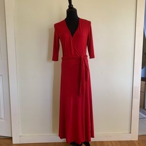 J.Peterman Red MIDI Jersey Midi Wrap dress